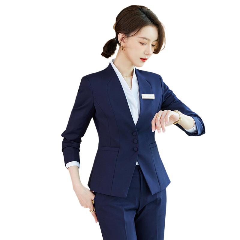 Wholesale Autumn New Professional Workwear Beauty Salon Jewelry Store Hotel Manager Work Clothes V Collarless Suit Suit for Women