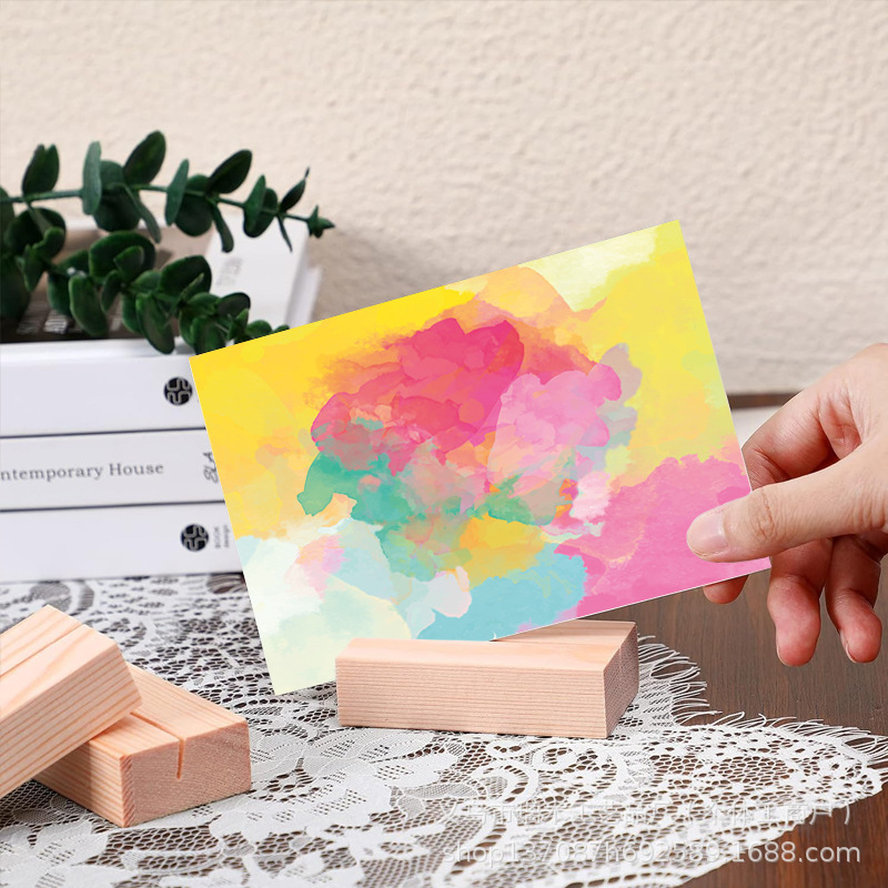 Creative Desk Calendar Postcard Solid Wood Base Desktop Note Wooden Stand Message Photo Wooden Home Decoration