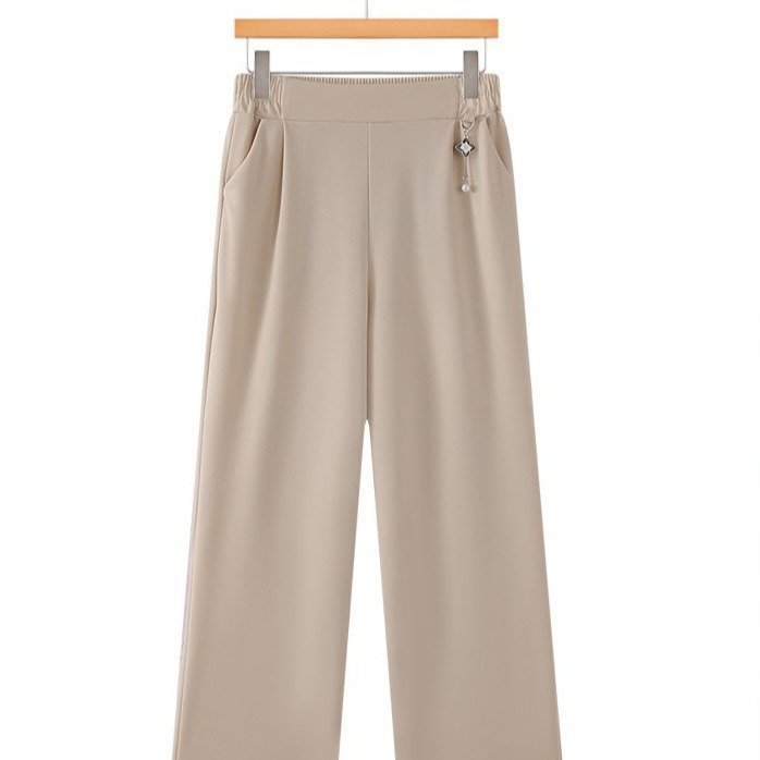 Middle-Aged Mom Pants Summer Thin Ice Silk Cropped Pants Middle-Aged Women's Loose Casual Plus-Size Straight Pants