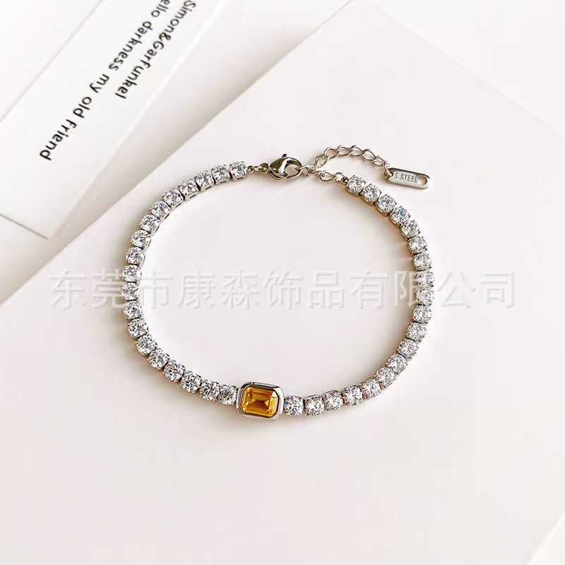 New Fashionable and Simple Jewelry with Diamonds, Korean Style Bracelet, Versatile Style, Women's Full Diamond Square Bracelet, Cross-Mirror