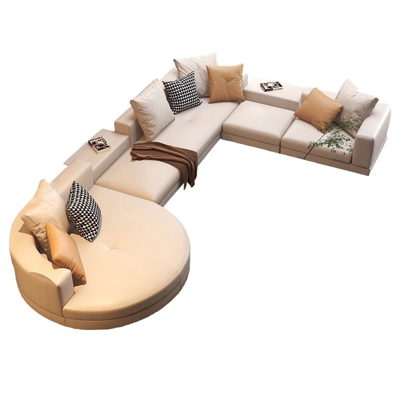 Italian Connery Leather Sofa Connery Modern Living Room Large and Small Apartment Light Luxury Corner L Round Concubine Combination