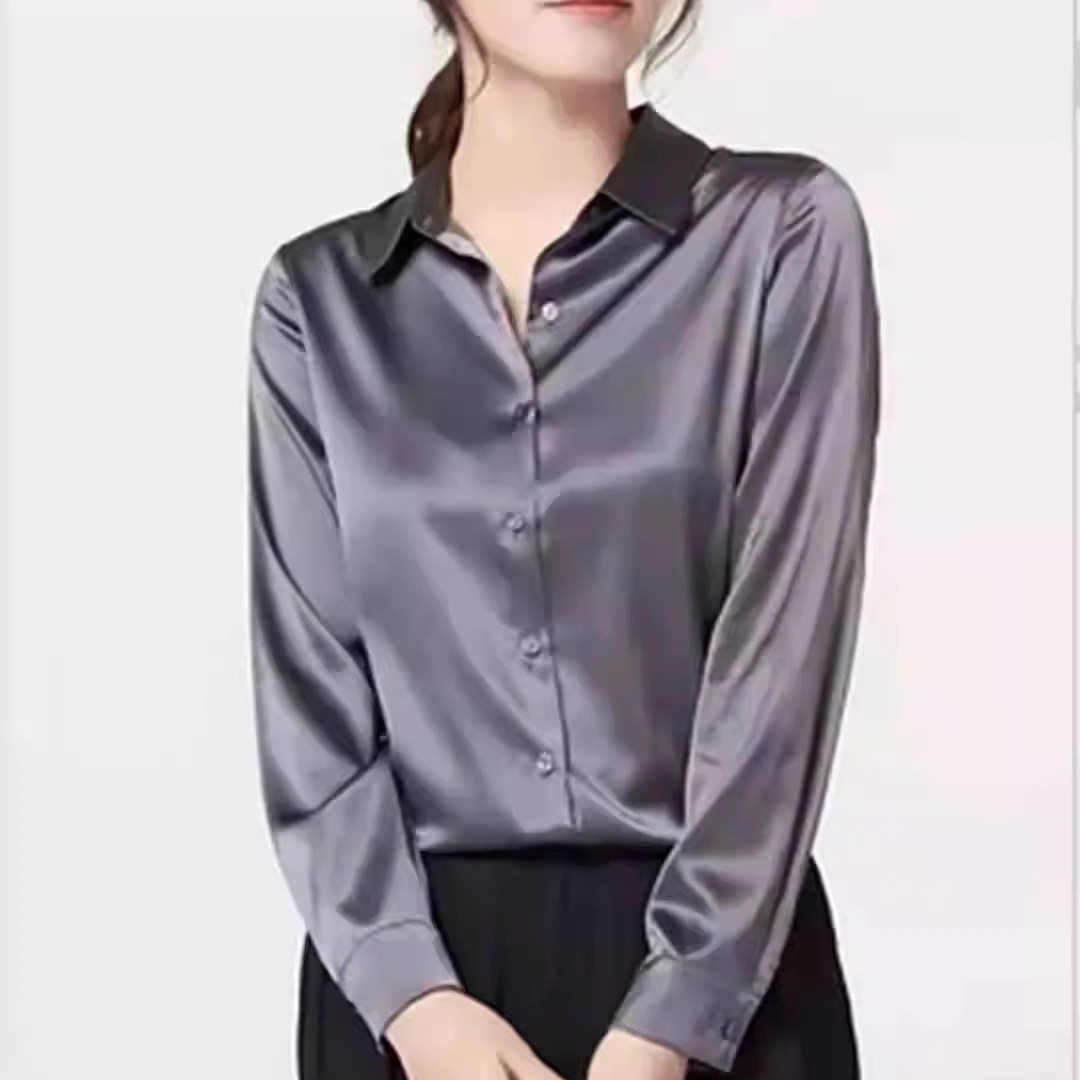 High-gloss Walt Satin Shirt All-match Slim-fit Professional Anti-wrinkle High-grade Silk Satin Top