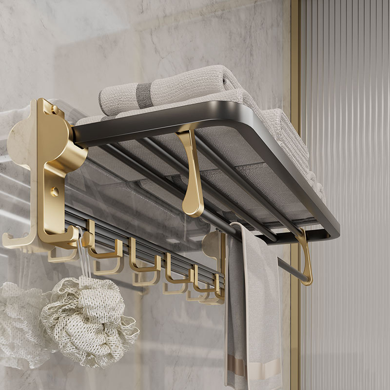 Punch-free Bathroom Towel Rack Bathroom Black Gold Space Aluminum Towel Rack Bathroom Hardware Pendant Set