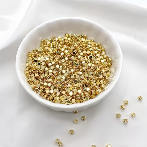 18K Gold Sugar Cube Bead Accessories Au750 Colored Gold Ancient Gold Square Spacer Beads Bracelet Accessories Water Shell Gold