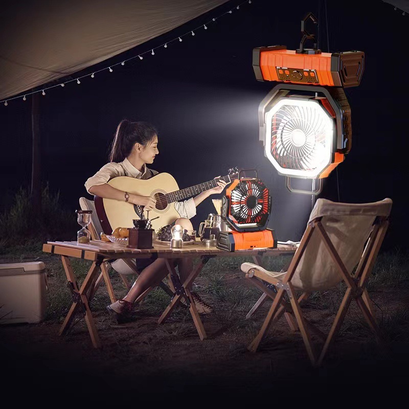 New Fan Light Outdoor Fan USB Rechargeable Fan Portable Rechargeable Mobile Phone Silent Led Light Camping Style Fan