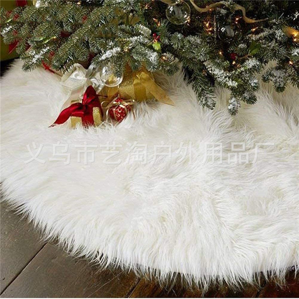 Pure White Long Fur Plush Christmas Tree Skirt Christmas Tree Apron Plush Tree Skirt Christmas Tree Venue Decoration Tree