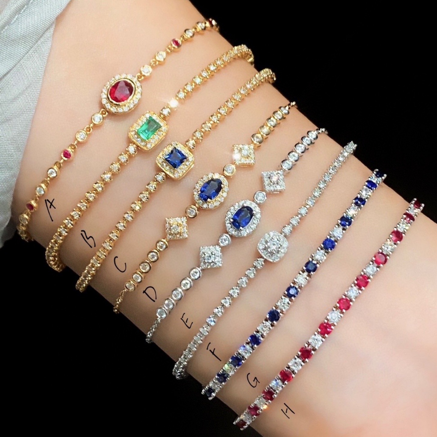 18K Gold Inlaid Tennis Bracelet Emerald Bracelet Ruby ​​Sapphire Diamond Bracelet Girlfriend Gift Birthday Gift