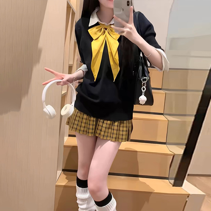 Original Wear Black Knitted Sweater Women's Lazy Style Stacked Long Sleeve Top Genuine New Kwai JK suit