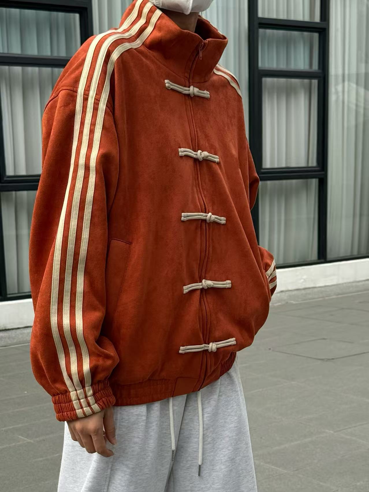 Blue and White Patchwork Three-Stripe Stand-Collar Jacket for Men, Spring Trendy Outfit, New Chinese-Style Button-Up, High-End Tang Suit Top