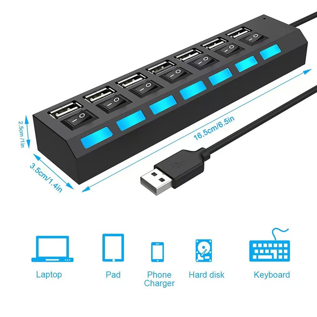 Hub 7-Port Splitter 7-Port Hub 7-Port with Independent Switch and Light Hub 7-Hole Extender Multi-Interface