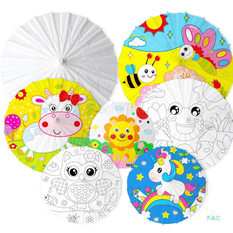 Blank Oil Paper Umbrella DIY Painting Materials Kindergarten Kidsren Hand-Painted Graffiti Coloring Ancient Style Paper Umbrella