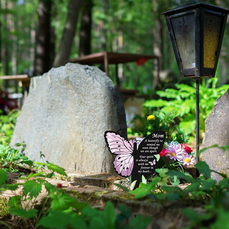 Butterfly Memorial Stake Cemetery Tombstone Wood Stake Marker Acrylic Butterfly Plaque Outdoor Garden Graveyard Cemetery Decor