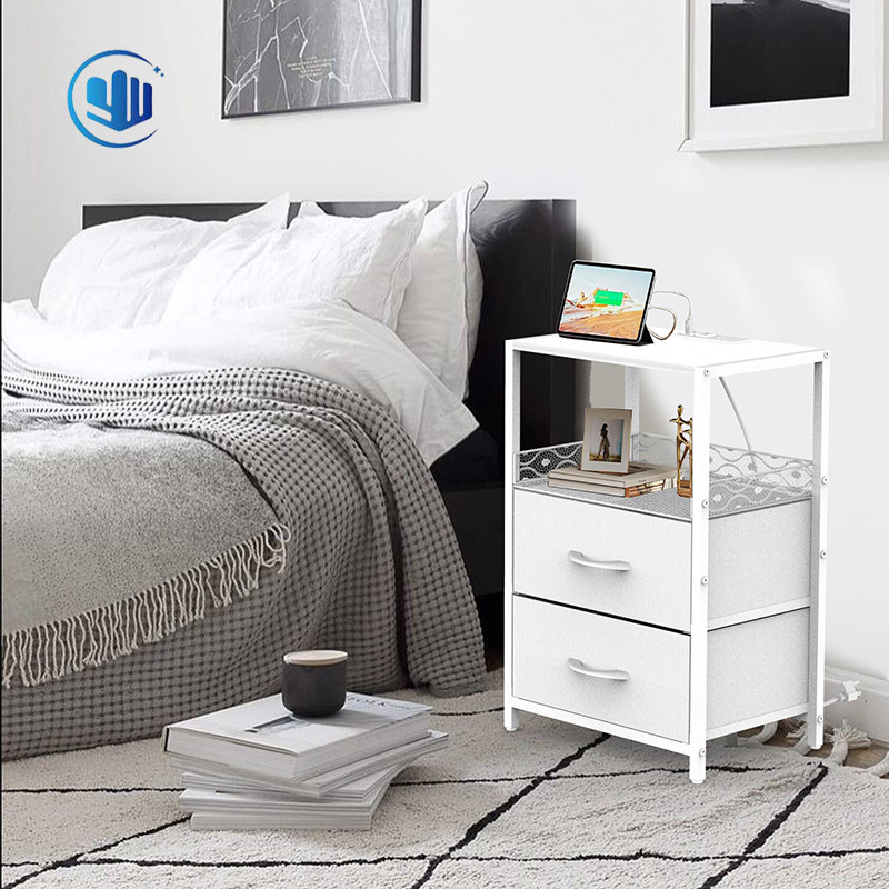 Nightstand with drawers Side table Coffee table Side table with charging station USB port and socket 3-layer storage rack