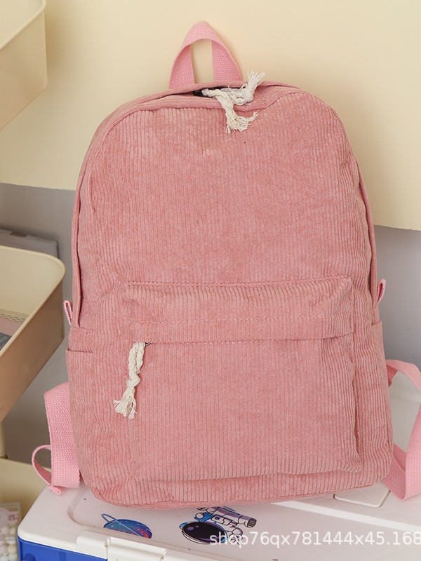 School Bag Female Korean Version Harajuku High School Student Personalized Corduroy College Style Backpack Female Backpack Corduroy Backpack