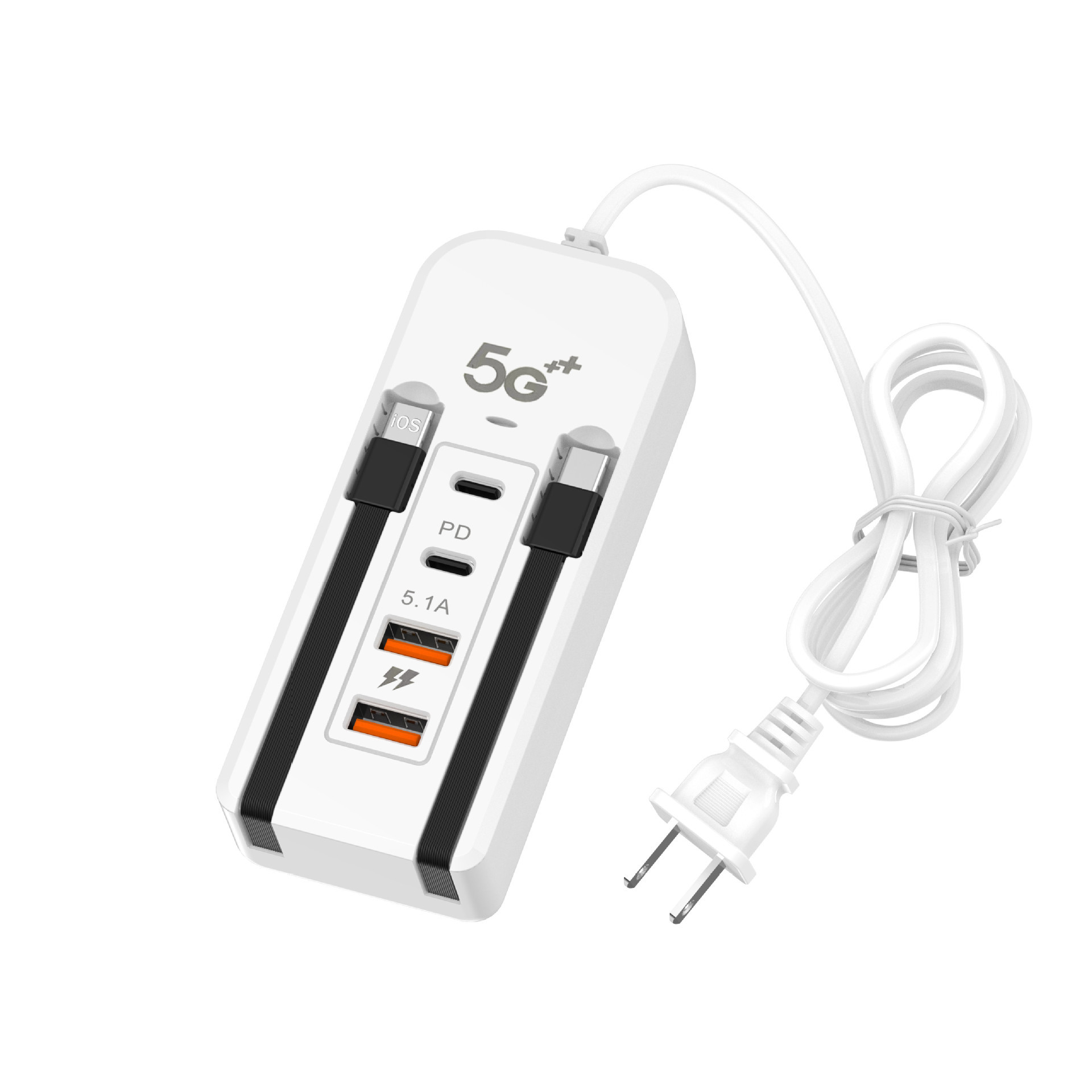 The new pd fast charging is suitable for Apple Android mobile phone multi-port usb plug charger dual-wire socket 6 in one