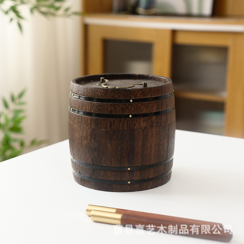 Retro Wooden Tea Barrel, Simple Heaven and Earth Cover, Coffee Bean Powder Storage Barrel, Convenient Small Green Orange Tea Storage Barrel