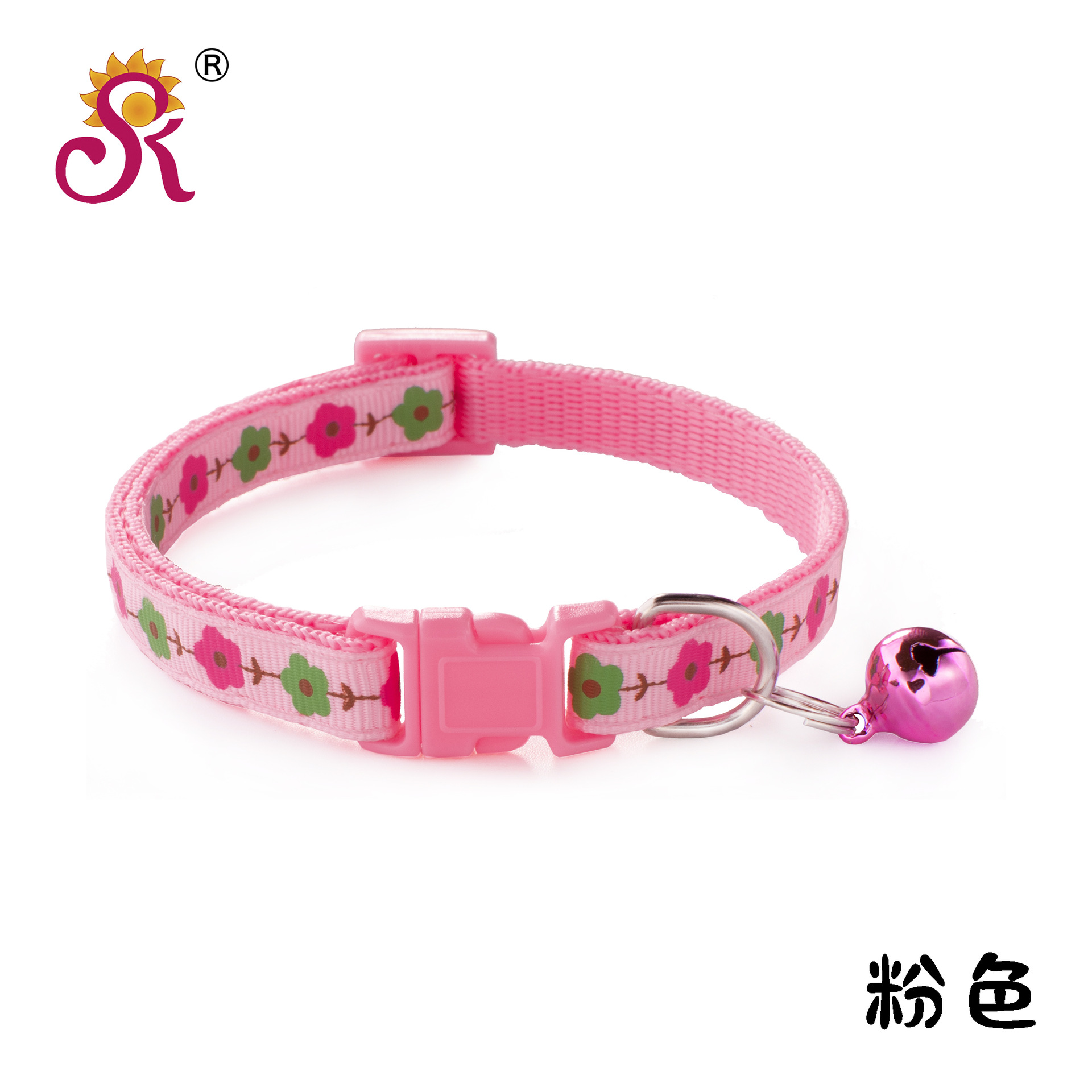 1.0 Leaf and Flower Print Patch Collar Pet Dog Collar Bell Collar Cat Collar Factory Ready Stock