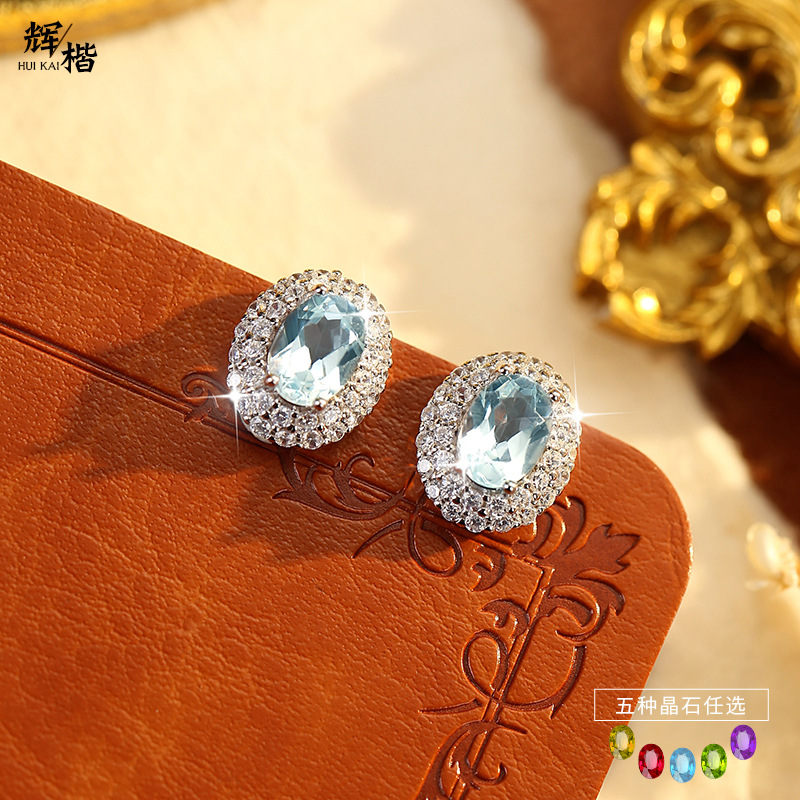 Серьги из стерлингового серебра S925 для женщин, серьги с натуральным кристаллом и полным покрытием, индивидуальный высококачественный европейский и американский стиль