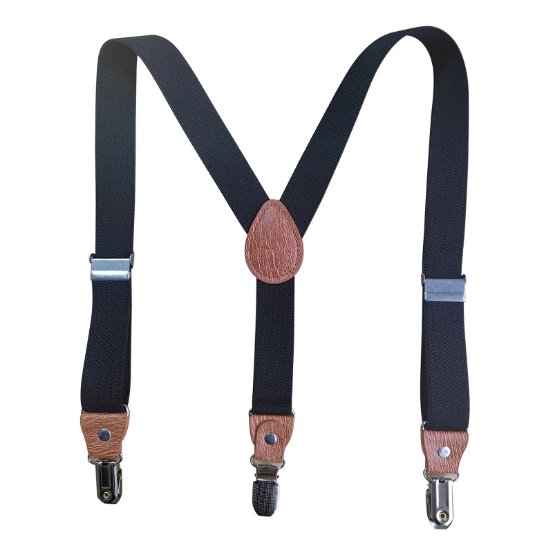 Cross-Border Supply Kidsren's 3-Clip Y-Shaped Suspender Clip Kidsren's Men's and Women's High-Quality Suspenders Three-Clip Brown Leather Head Style