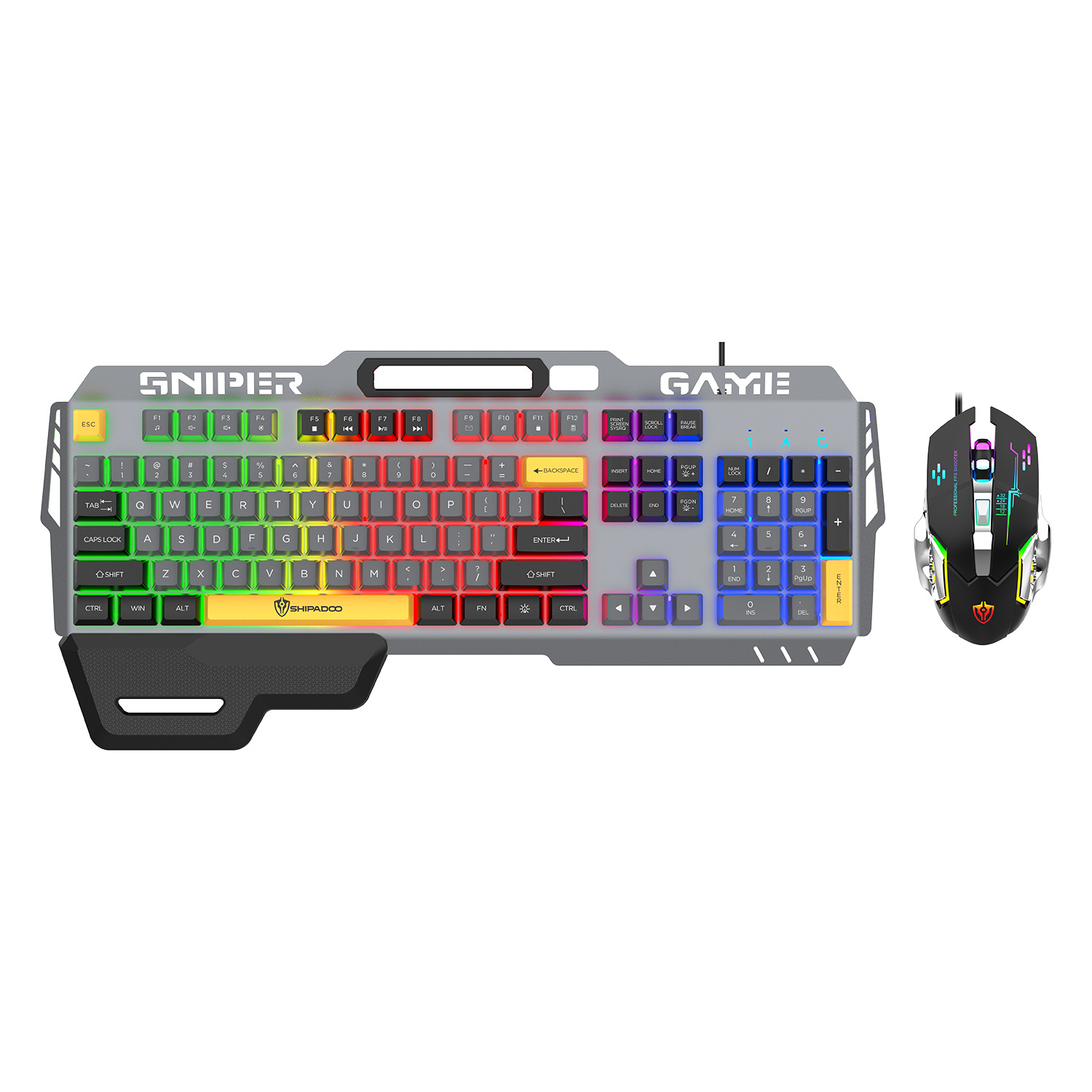 Shibadu Gk50 Suspended Keycap Mechanical Feel Metal Panel Three-Color Hand Rest Wired Gaming Keyboard and Mouse