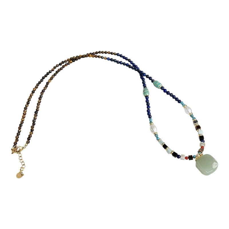 New Chinese Natural Hetian Jade Wuzhan Brand Pearl National Style Necklace High-grade Light Luxury Clavicle Chain Elegant Women