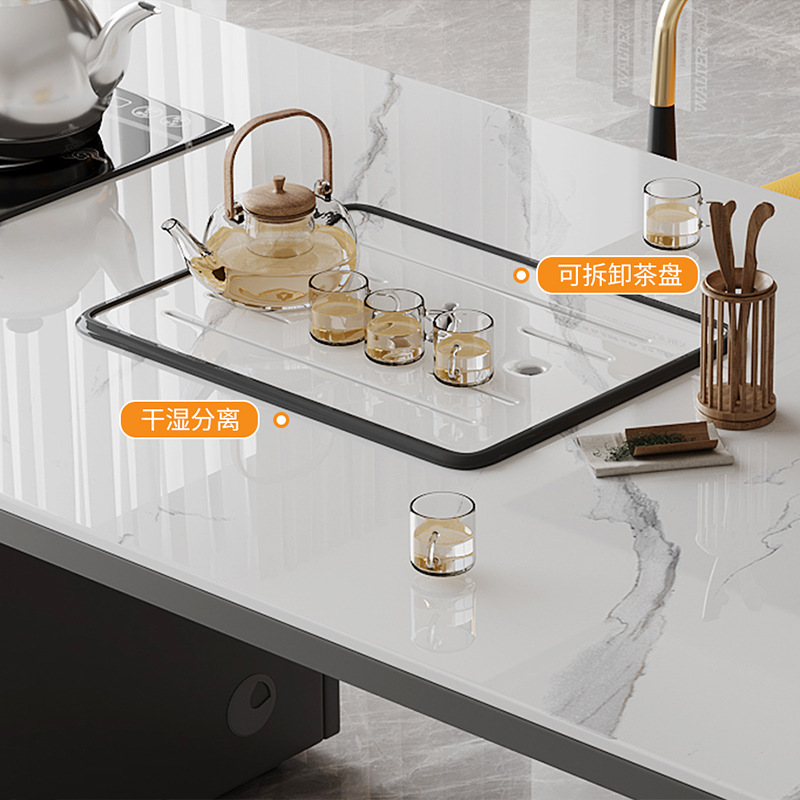 Wholesale Light Luxury Simple Modern Slate Tea Table and Chair Combination Balcony Kettle Integrated Office Slate Small Tea Table