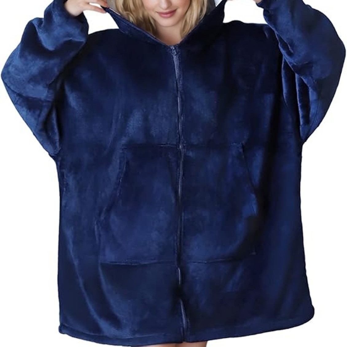 Huggle Hoodie New Zipper Wearing TV Blanket Outdoor Cold-proof Hooded Fleece Lazy Clothes