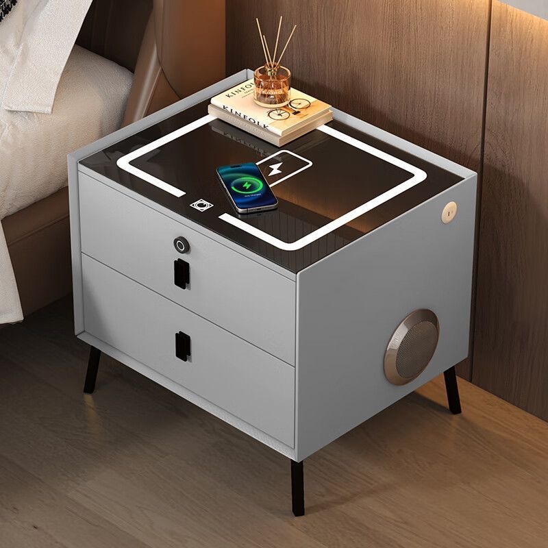 Умная тумбочка для спальни, маленький шкаф, простой современный, из массива дерева, многофункциональный, с беспроводной зарядкой и хранилищем, с лампой