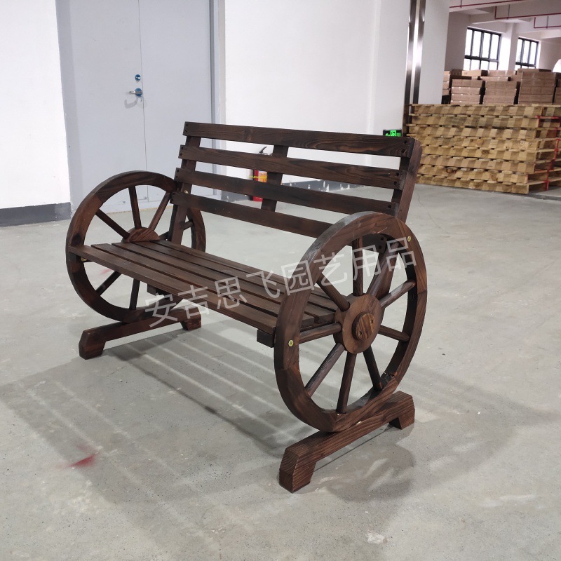 Anji Sifei Europe and America Hot Outdoor Garden Wooden Wheel Double Chair Courtyard Anticorrosive Wood Carbonized Double Car Wheelchair