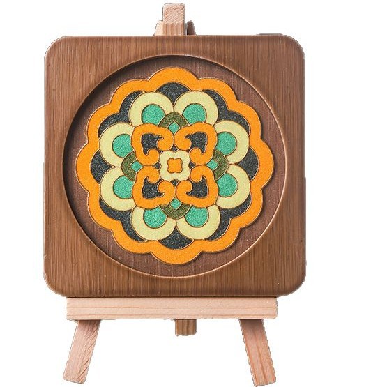 Chongyang Festival Freehand Enamel Coaster DIY Craft Materials Traditional Culture Walnut Color Dunhuang Pattern Crafts