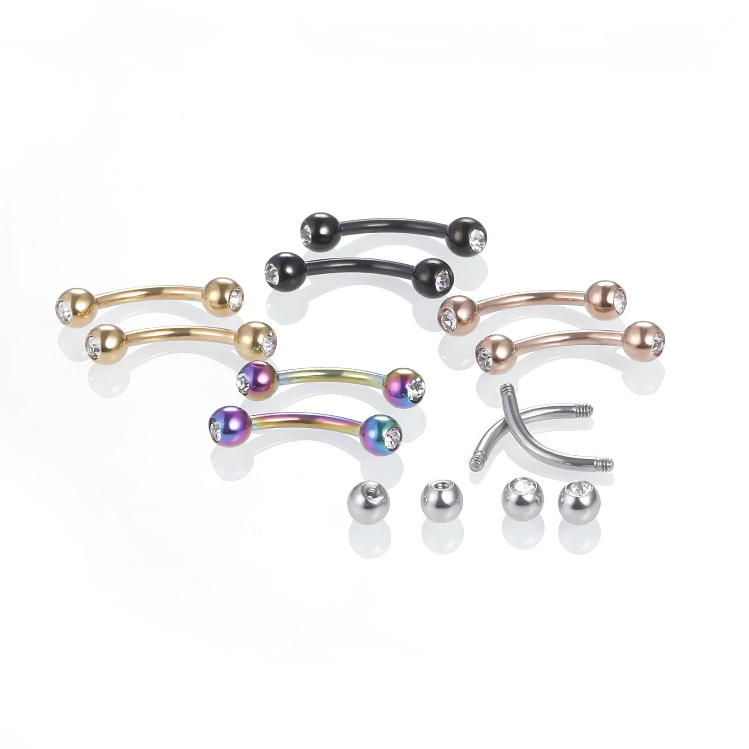 Stainless steel eyebrow nail color-preserving electroplated diamond stud earrings European and American puncture jewelry multi-color multi-size cross-border exclusive supply