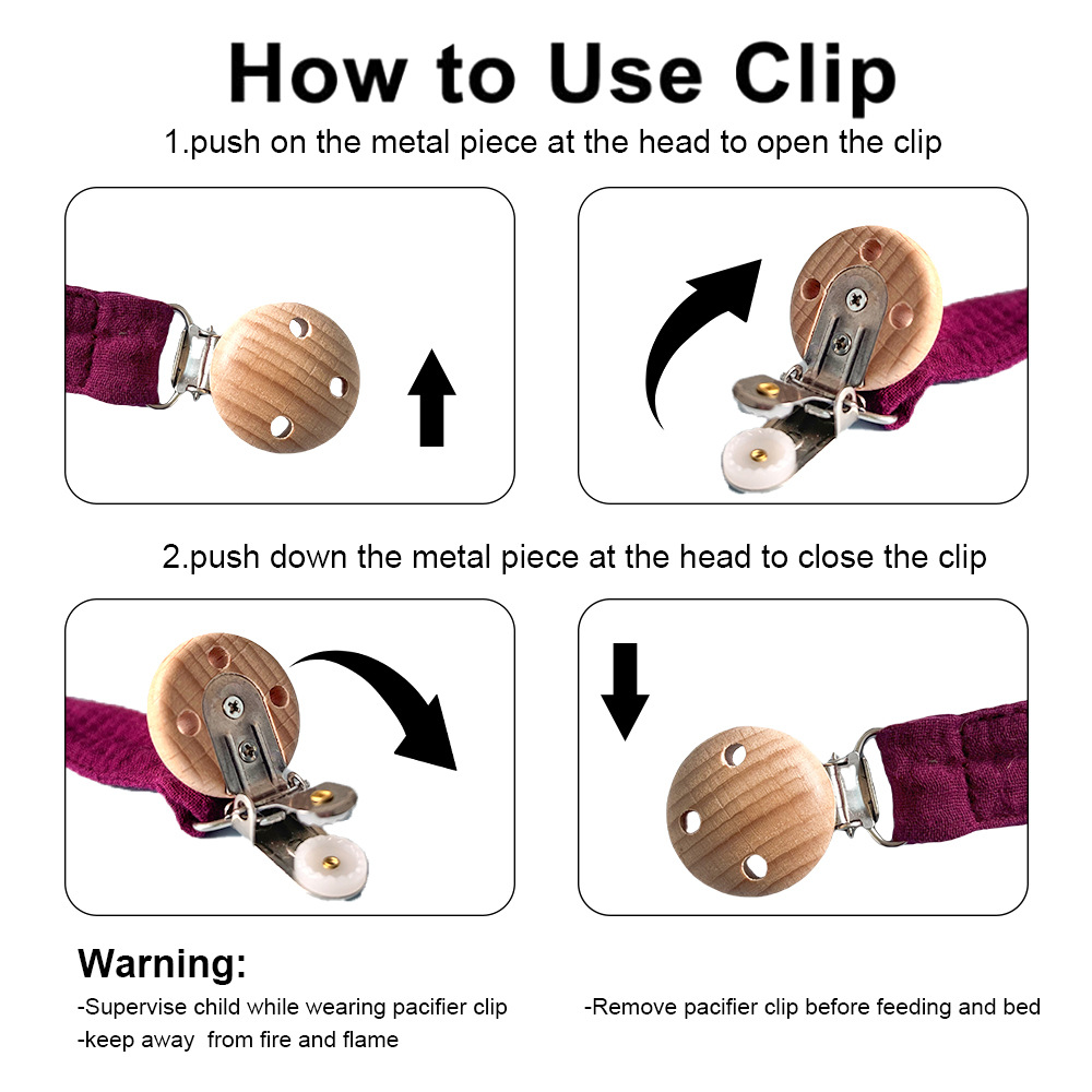 Cross-Border Ready Stock Pure Cotton Pacifier Anti-Drop Chain Beech Wood Round Head Baby Teether Pacifier Clip Strap