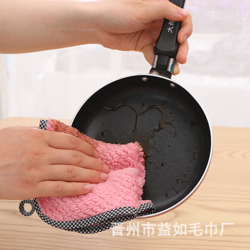 Non-Stick Oil Dishwashing Cloth Pineapple Grids Towel Lazy Kitchen Rag Absorbent Rag Manufacturer Wholesale Oil-Absorbing Coral Velvet