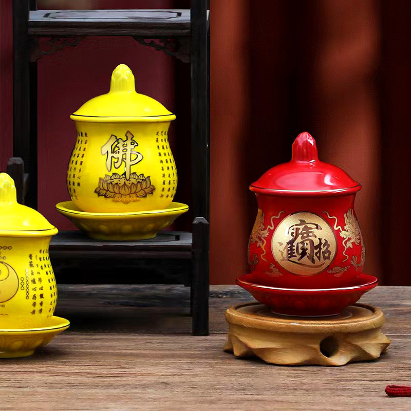 Fairy Buddhist Temple Buddhist Cup for Buddhist Household Guanyin Ceramic Holy Water Cup for Worshiping Gods and Supplying Water Cups for Buddha and God of Wealth