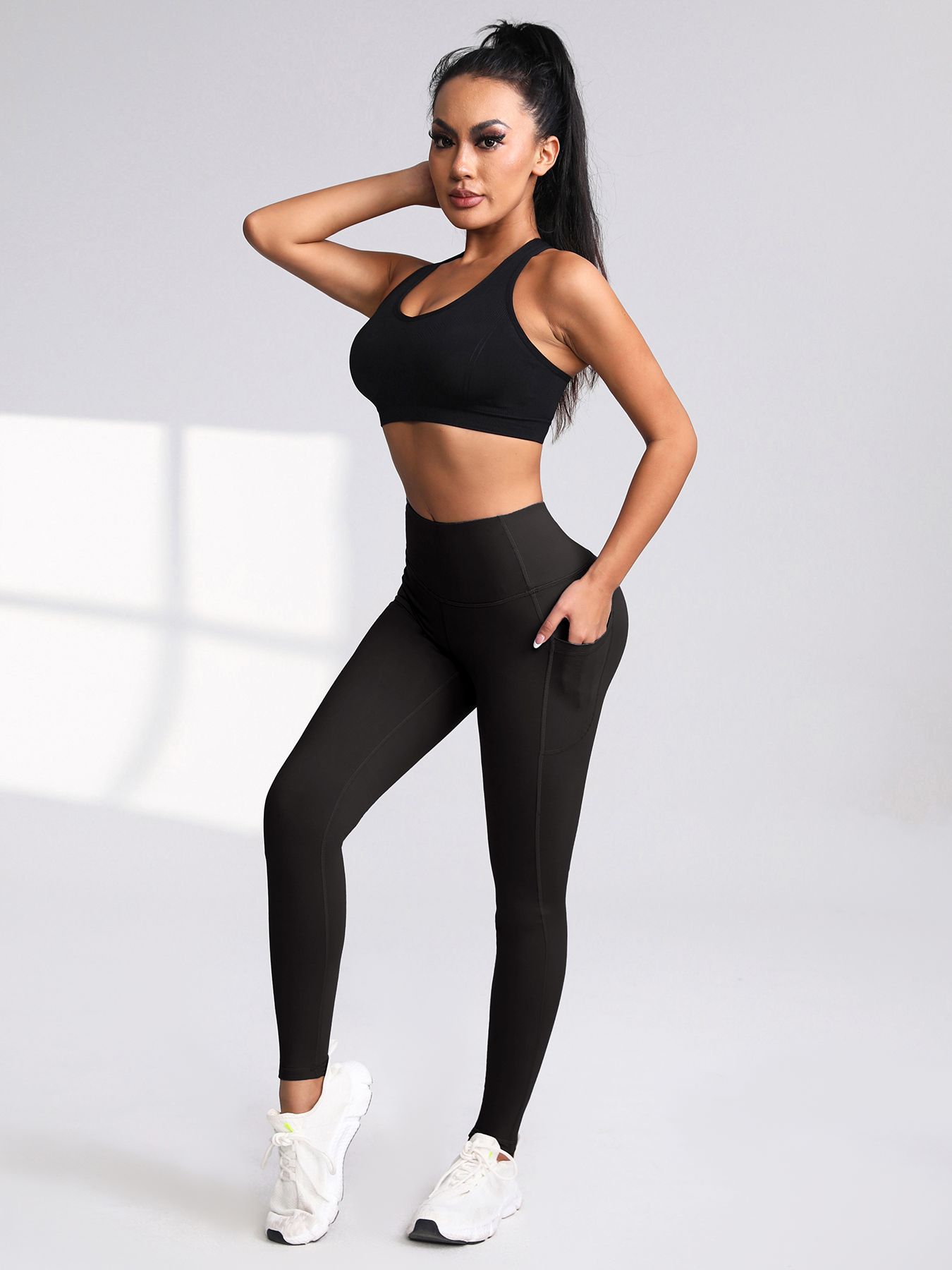 High-Waisted Tummy Control Peach Butt Nude-Feel Yoga Pants for Women, Solid Color, Quick-Drying, Breathable, Side Pocket Running Sports Pants for Women, Can Be Invoiced