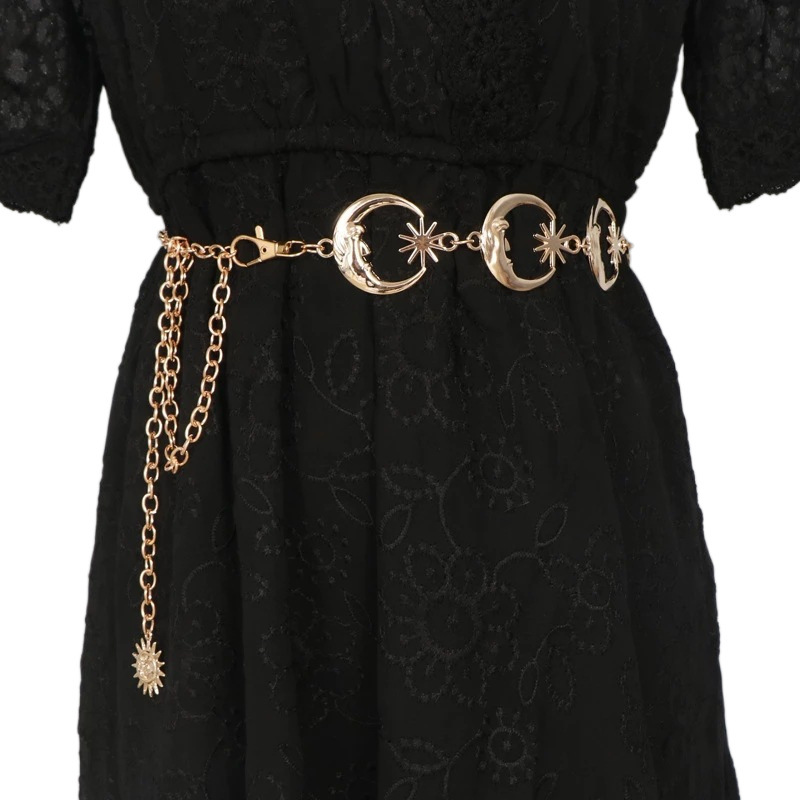 Cross-border atmospheric metal smiley face sunflower pendant new trend fashion accessories body chain dress waist chain