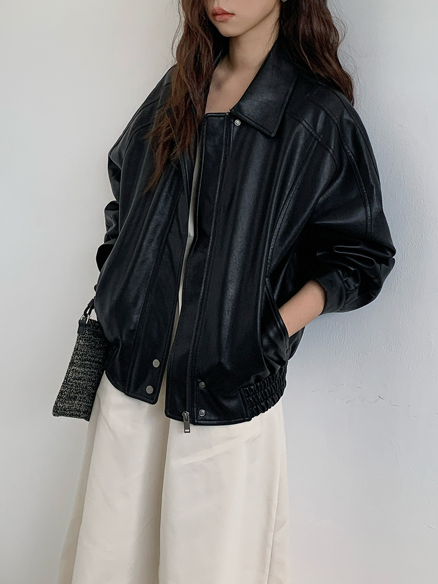 Themind High-End Pu Leather Jacket 2025 Autumn and Winter New Korean Style Fashionable Petite Jacket for Women A9079