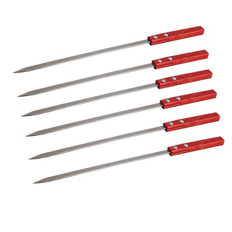 Stainless Steel Barbecue Skewers Household Barbecue Steel Skewers Northeast Large Oil Edge Commercial Large Skewers Barbecue Large Wooden Handle Flat Skewers