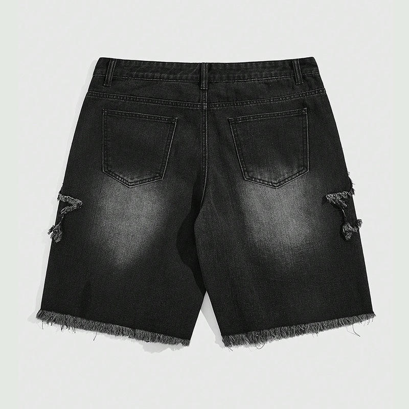 Men's Denim Shorts Cat Whiskers All-match New Arrival Denim Pants Vintage Five-pointed Star Patch Stitching Casual Pants