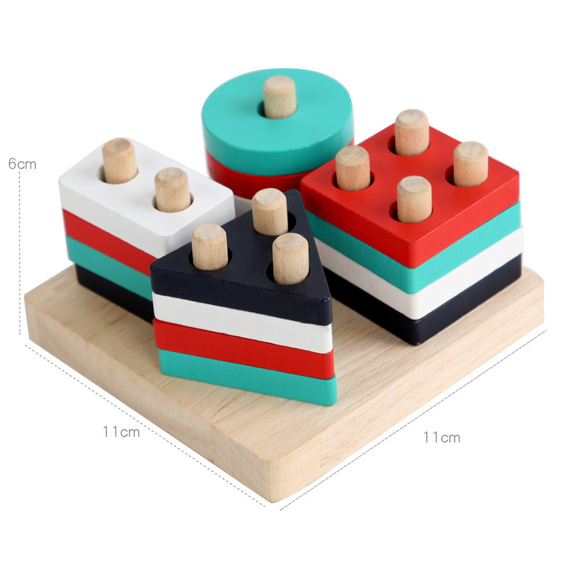 Wooden Solid Wood Geometric Set Column Children's Educational Children's Baby's Hands-on Brain Shape Matching Early Education Wooden Toys
