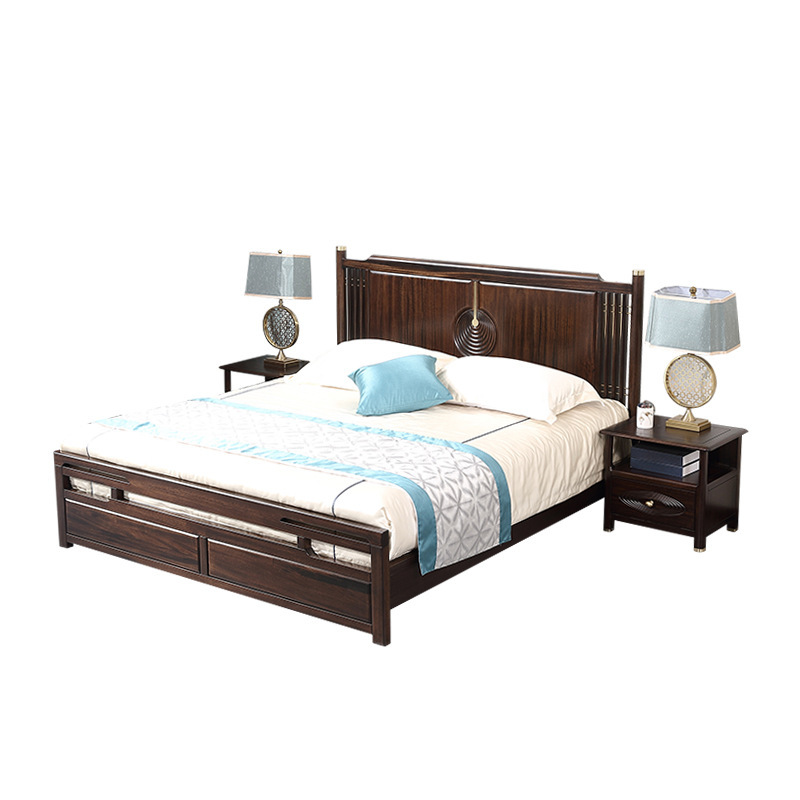 Ebony Furniture Modern Minimalist Bedroom High Box Light Luxury Storage Bed 1.8m Double Bed New Chinese Style Solid Wood Bed