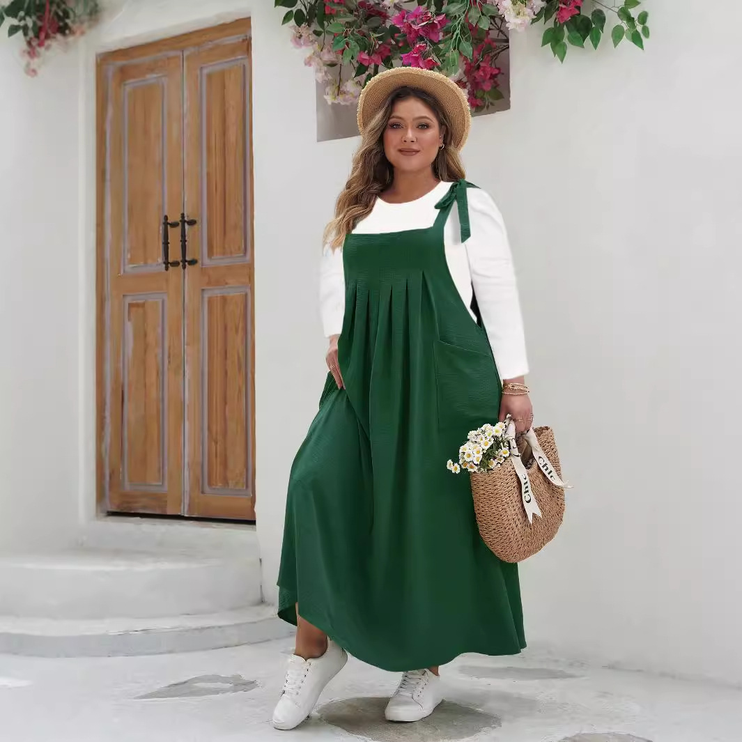 AliExpress Amazon in stock Summer New Women's plus size chubby girl Fashion European and American Solid Color Sling One-Body Dress for Women