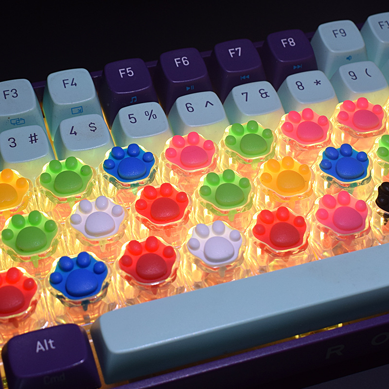 In stock wholesale single keycap personalized mechanical keyboard keycap R3 silicone transparent cute cat claw keycap customization