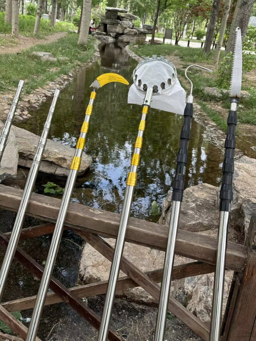 Manufacturer's Fruit Picking Knife and Hook Saw Four-piece Set Stainless Steel Net Copy Pole Gold Telescopic Pole Thickeneded Telescopic Positioning