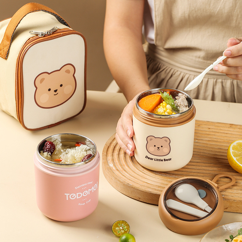 304 stainless steel breakfast cup soup cup with lid spoon portable Oatmeal cup sealed Milk Cup soybean milk cup soup jar
