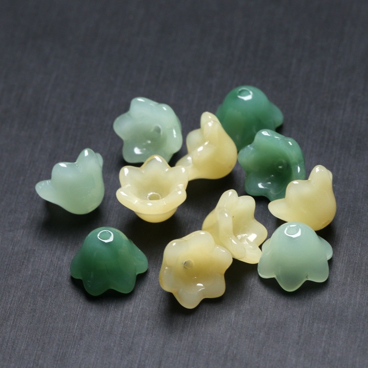 11mm yellow green green white glaze hole flower DIY earrings handmade accessories
