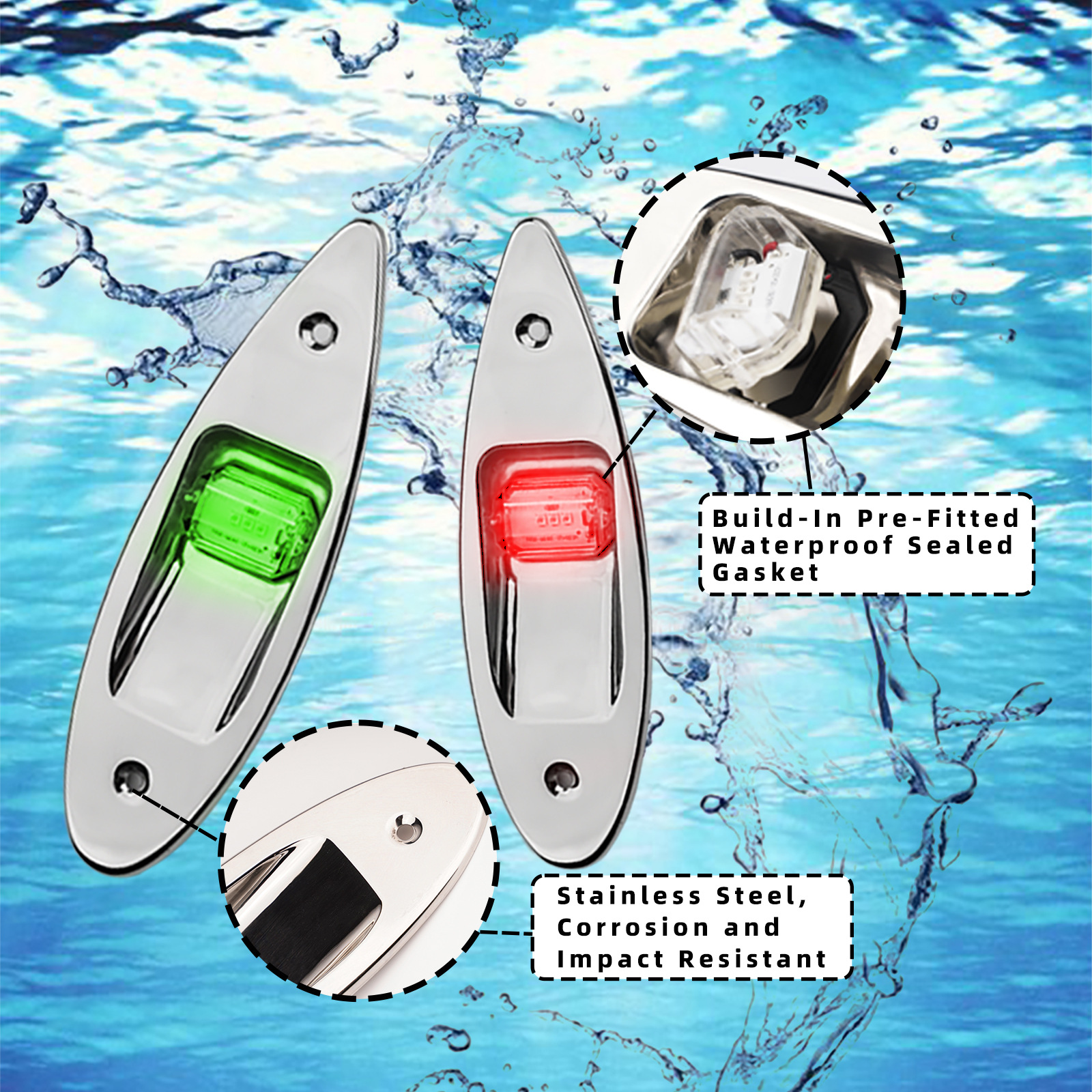 Stainless steel LED yacht light navigation light marine navigation light signal light fishing boat indicator light USCG a pair of 12V