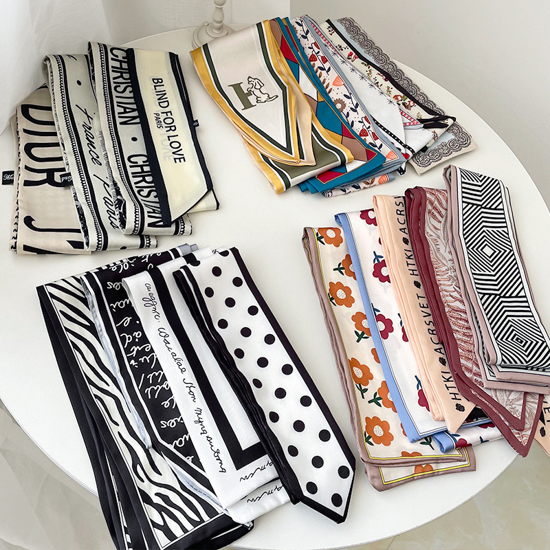 Сатиновая резинка для волос, длинный шелковый шарф, элегантный аксессуар для волос