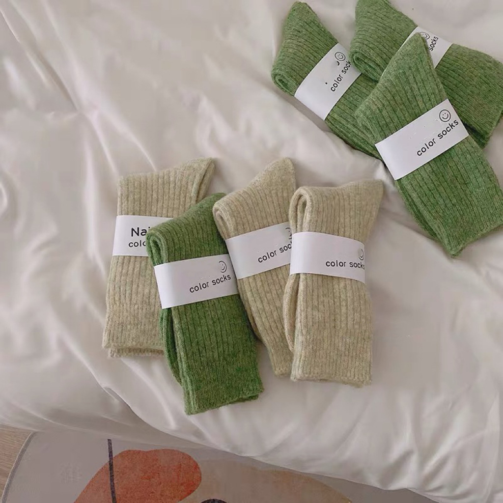 Yarn Socks with Added Fleece for Warmth, Thick Women's Mid-Calf Socks for Autumn and Winter, Slouch Socks in Soft Pink, Versatile Style