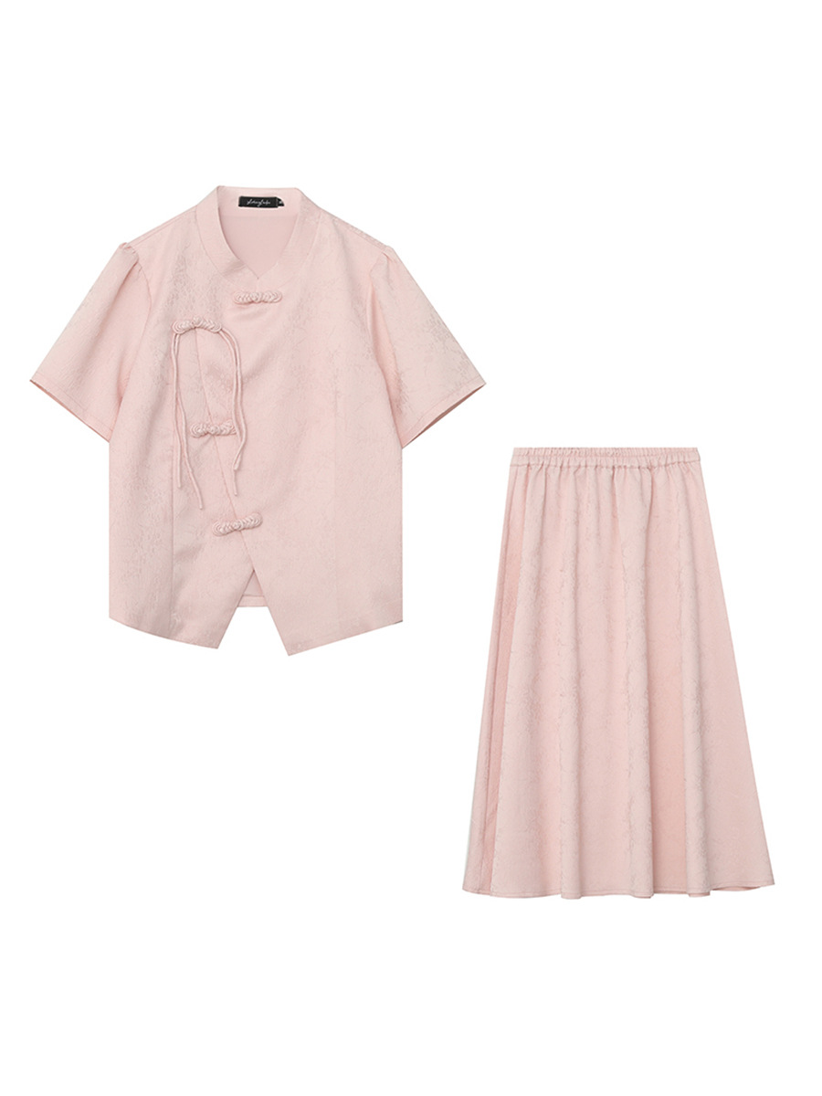 A488 Xuanchen Slightly Fat Large Size New National Style Series Elegant Jacquard Cheongsam Two-Piece Summer Style Belly-Covering Suit